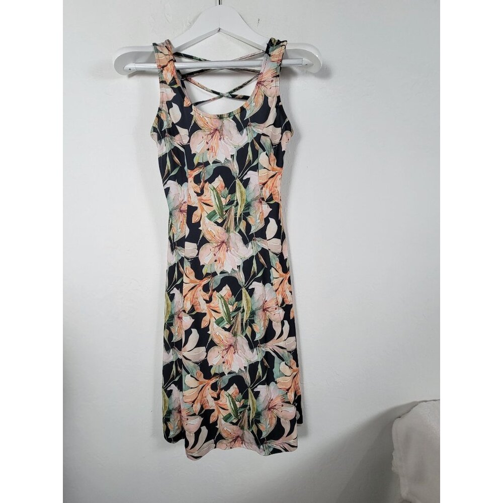 Lascana Floral Print Sleeveless Crisscross Back Fit & Flare Dress Size 34 Peach